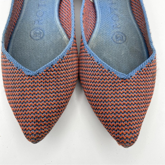 Rothy’s The Point Flat Tangerine Tripe Stitch Blue Orange Woven Ballet Retired 5 - Picture 9 of 16